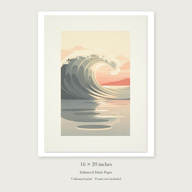 Pastel Curling Wave Nursery Art Print, Framed or Unframed Coastal Baby Room Poster image 9