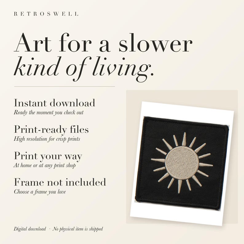 RetroSwell digital download details: instant download, print-ready high-resolution files, print at home or at any print shop. Frame not included.