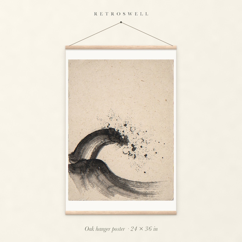 Breaking Wave Ink Style oak hanger poster, 24 by 36 inches, with natural wood rails and a hanging cord.