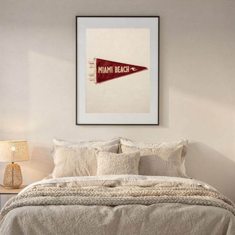 Miami Beach, Florida Surf Pennant Print | Vintage Felt Pennant Art | Beach House Decor | Retro Surf Wall Art | Printable Digital Download image 6