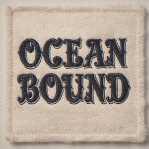 Ocean Bound embroidered-style patch unframed printed artwork and full composition with its paper border.