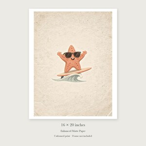 Surfing Starfish unframed 16 by 20 inch print on enhanced matte paper, shown with its white paper border.