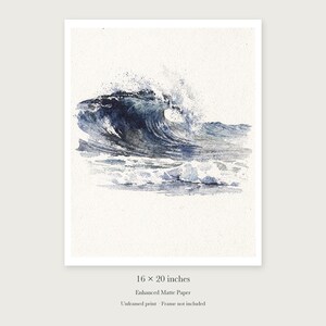 Rolling Break Wave Watercolor unframed 16 by 20 inch print on enhanced matte paper, shown with its white paper border.