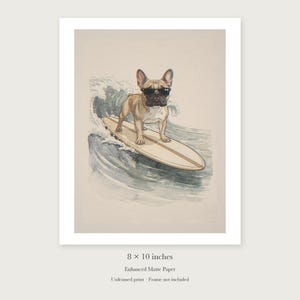 French Bulldog Surfing Art Print, Framed or Unframed Watercolor Style Dog Poster image 7