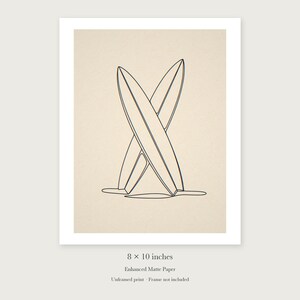 Crossed Surfboards Line unframed 8 by 10 inch print on enhanced matte paper, shown with its white paper border.