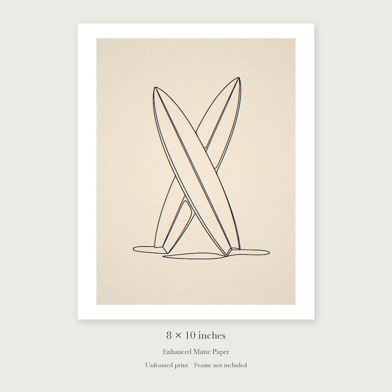 Crossed Surfboards Line unframed 8 by 10 inch print on enhanced matte paper, shown with its white paper border.