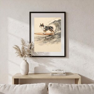 Australian Shepherd Surfing Print | Watercolor Dog Wall Art | Coastal Beach Decor | Printable Instant Download | Aussie Gift image 5