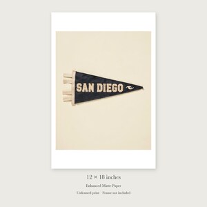 San Diego Surf Pennant unframed 12 by 18 inch print on enhanced matte paper, shown with its white paper border.