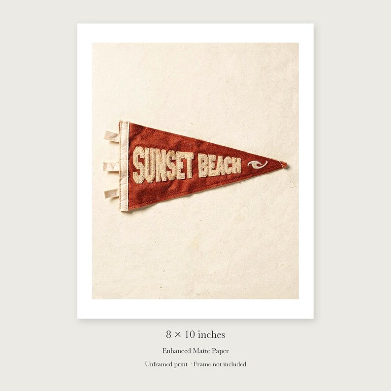 Sunset Beach, Oahu, Hawaii Surf Pennant unframed 8 by 10 inch print on enhanced matte paper, shown with its white paper border.