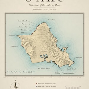 Oʻahu Surf Map full artwork and composition, shown flat without a room setting.