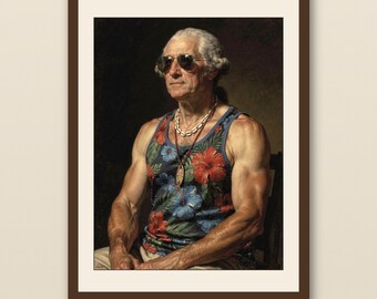 George Washington Surfing Print | Funny Presidential Beach Art | Founding Father Surf Poster | Printable Wall Art | Digital Download