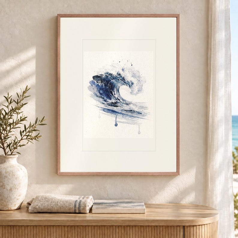 Prussian Blue Ocean Art (Digital Download) Wave Painting Print