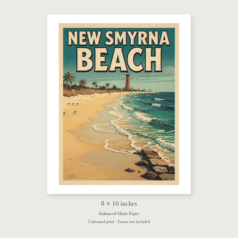 New Smyrna Beach Surf unframed 8 by 10 inch print on enhanced matte paper, shown with its white paper border.