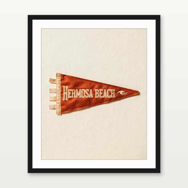 Hermosa Beach, California Surf Pennant Print | Vintage Felt Pennant Art | Beach House Decor | Retro Surf Wall Art | Printable Digital Downlo image 4