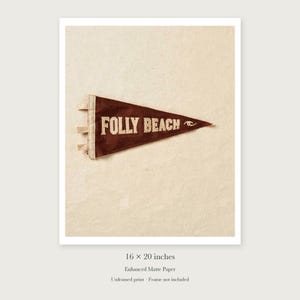 Folly Beach Surf Pennant unframed 16 by 20 inch print on enhanced matte paper, shown with its white paper border.