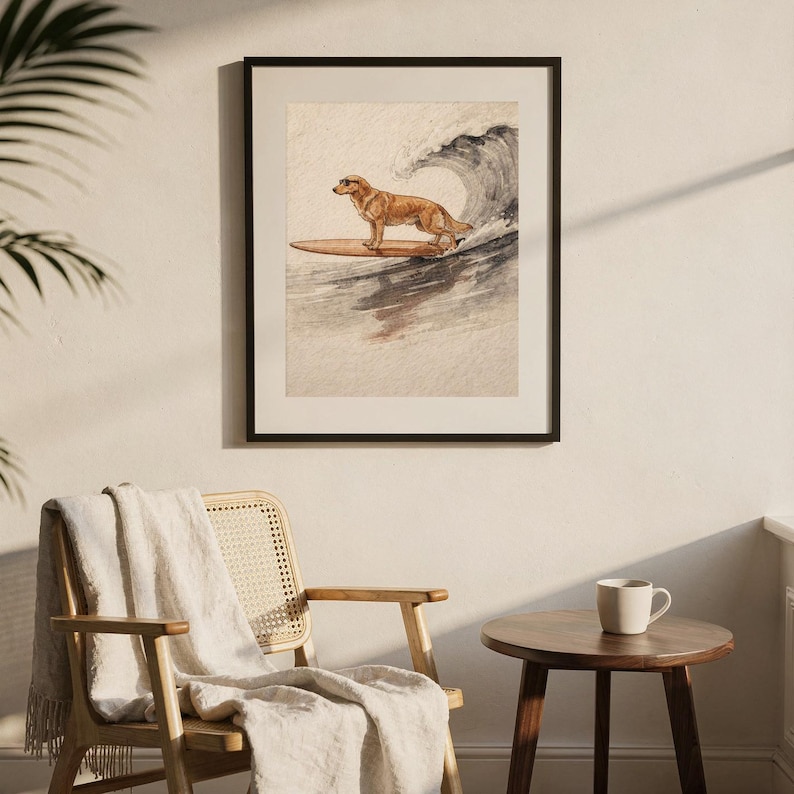 Golden Retriever Surfing Print | Dog Surf Wall Art | Fine Art Coastal Decor | Dog Lover Gift | Printable Wall Art Digital Download image 8