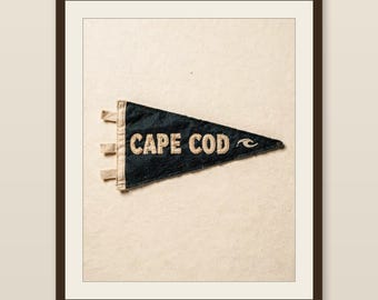 Cape Cod, Massachusetts Surf Pennant Print | Vintage Felt Pennant Art | Beach House Decor | Retro Surf Wall Art | Printable Digital Download