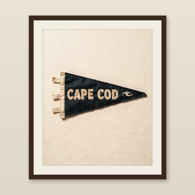 Cape Cod, Massachusetts Surf Pennant Print | Vintage Felt Pennant Art | Beach House Decor | Retro Surf Wall Art | Printable Digital Download image 1