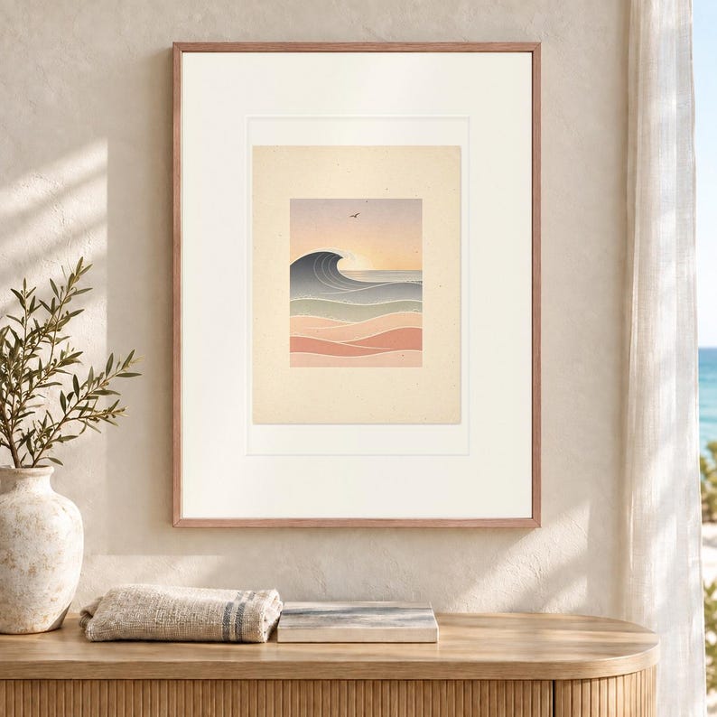 Pastel Morning Swells Nursery Art Print, Framed or Unframed Calm Coastal Baby Room Poster image 12