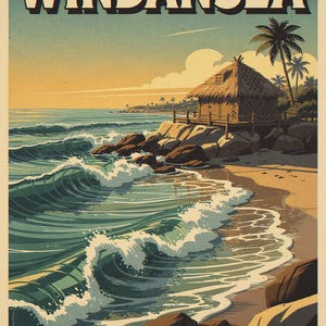 Windansea coastal scene unframed printed artwork and full composition with its paper border.