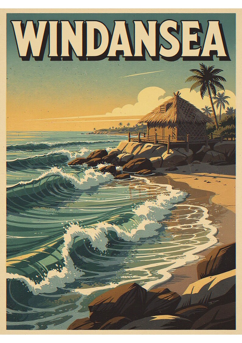 Windansea coastal scene unframed printed artwork and full composition with its paper border.