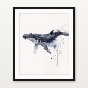 Humpback Whale Watercolor Print, Indigo Whale Painting, Coastal Wall Art, Ocean Nursery Decor, Beach House Printable Wall Art Digital Downlo image 3