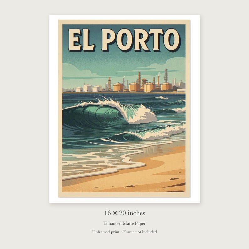 El Porto Manhattan Beach Surf unframed 16 by 20 inch print on enhanced matte paper, shown with its white paper border.