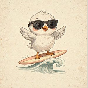 Seagull Surfing Art Print, Framed or Unframed Coastal Nursery Poster image 10