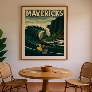 Mavericks Surf Poster | Half Moon Bay California Print | Vintage Surf Wall Art | Printable Beach Decor | Digital Download image 5