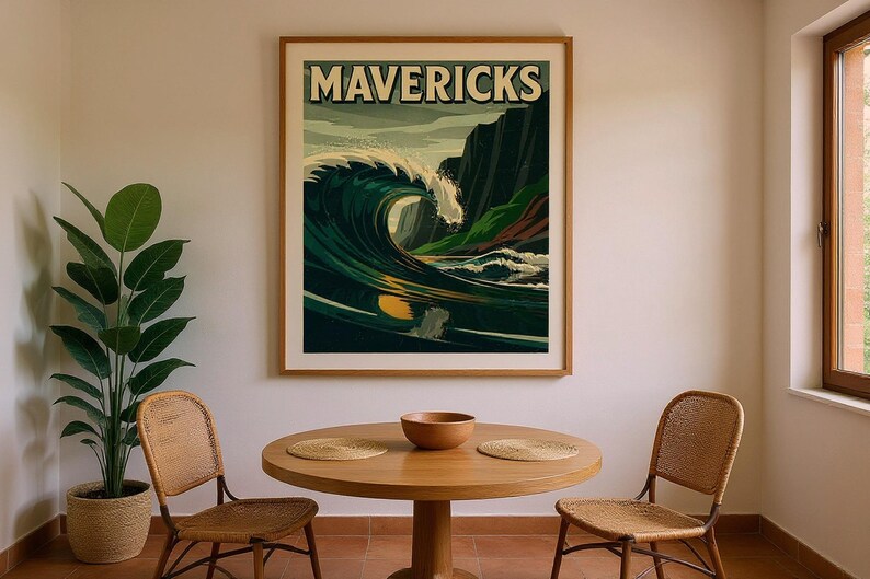 Mavericks Surf Poster | Half Moon Bay California Print | Vintage Surf Wall Art | Printable Beach Decor | Digital Download image 5