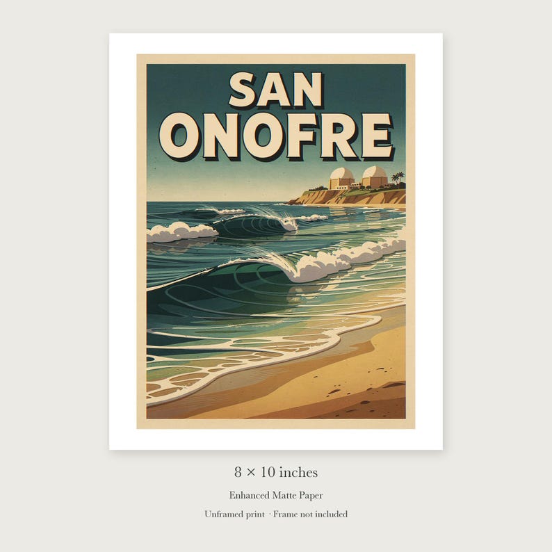 San Onofre Surf unframed 8 by 10 inch print on enhanced matte paper, shown with its white paper border.