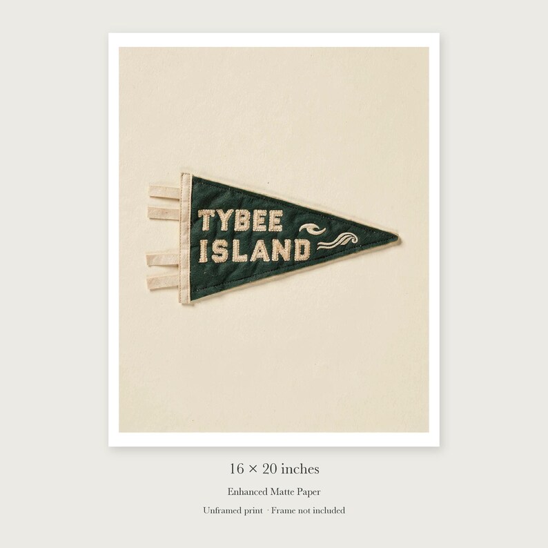 Tybee Island, Georgia Surf Pennant unframed 16 by 20 inch print on enhanced matte paper, shown with its white paper border.