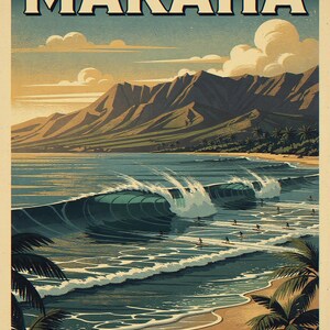 Makaha coastal scene unframed printed artwork and full composition with its paper border.