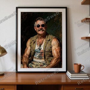 Teddy Roosevelt Surfer Oil Painting Print framed in a home office setting