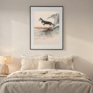 Husky Surfing Art Print | Watercolor Dog Wall Art | Coastal Beach Decor | Printable Instant Download | Funny Surf Dog Gift image 6