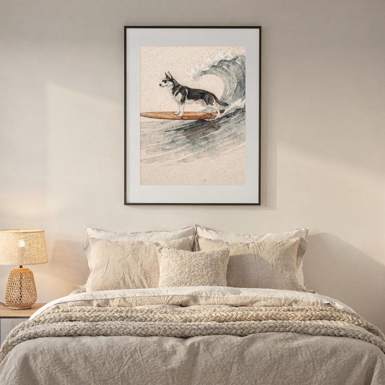 Husky Surfing Art Print | Watercolor Dog Wall Art | Coastal Beach Decor | Printable Instant Download | Funny Surf Dog Gift image 6