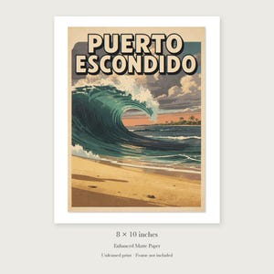 Puerto Escondido Surf unframed 8 by 10 inch print on enhanced matte paper, shown with its white paper border.