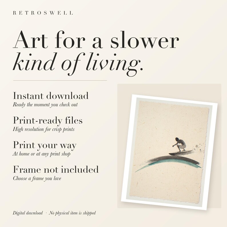 RetroSwell digital download details: instant download, print-ready high-resolution files, print at home or at any print shop. Frame not included.