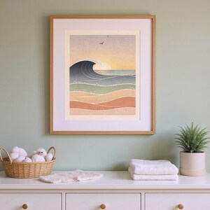 Ocean Waves Nursery Art framed in a home office setting