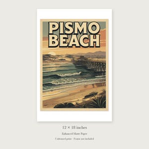 Pismo Beach Surf unframed 12 by 18 inch print on enhanced matte paper, shown with its white paper border.