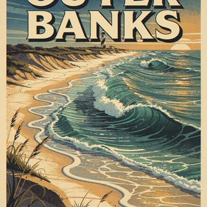 Outer Banks coastal scene unframed printed artwork and full composition with its paper border.