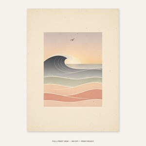 Ocean Waves Nursery Art - full unframed print view, 300 DPI print-ready quality