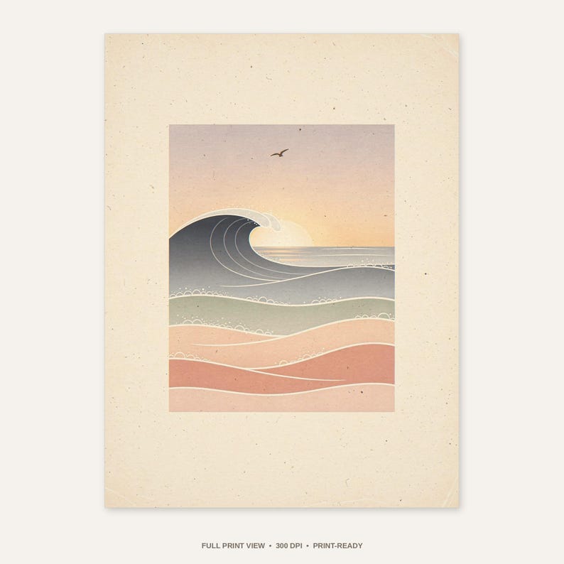 Ocean Waves Nursery Art - full unframed print view, 300 DPI print-ready quality