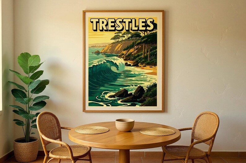 Trestles California Surf Poster | Vintage Surf Travel Poster | Retro Beach Wall Art | Coastal Decor Printable image 5