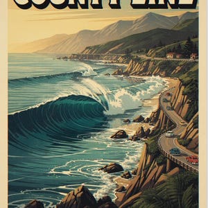 County Line Surf Travel Poster, Framed or Unframed Vintage Style Coastal Print image 10