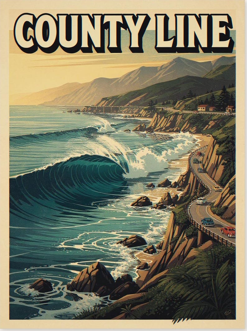 County Line Surf Travel Poster, Framed or Unframed Vintage Style Coastal Print image 10