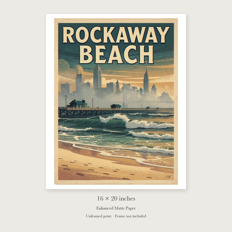 Rockaway Beach Surf unframed 16 by 20 inch print on enhanced matte paper, shown with its white paper border.