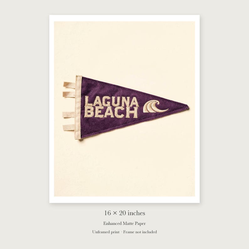Laguna Beach, California Surf Pennant Art Print, Framed or Unframed Coastal Poster image 9