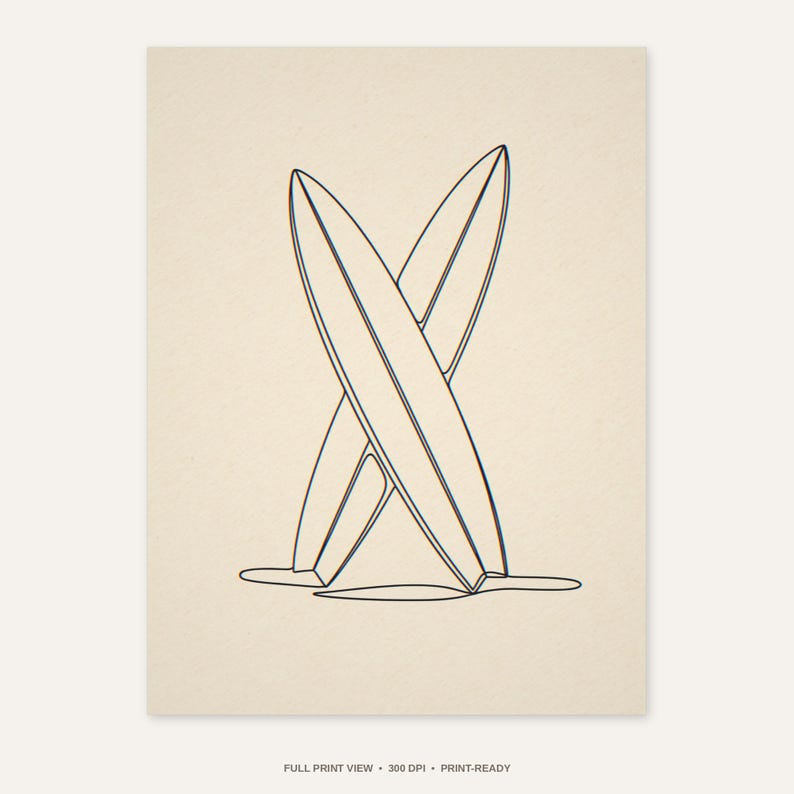 Crossed Surfboards Line Art