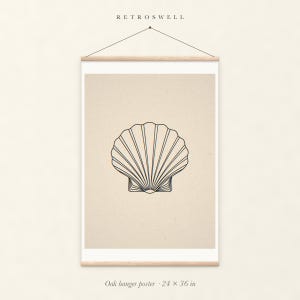 Seashell Line oak hanger poster, 24 by 36 inches, with natural wood rails and a hanging cord.